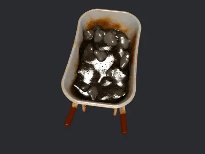 Rusted metal wheelbarrow Low-poly 3D model