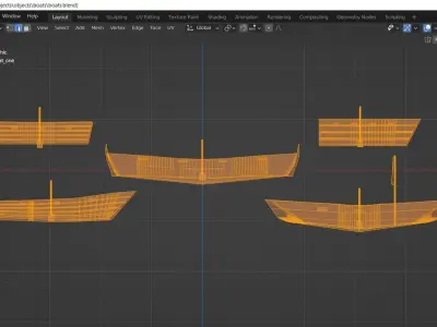 Wooden boats with separate oars Low-poly 3D model
