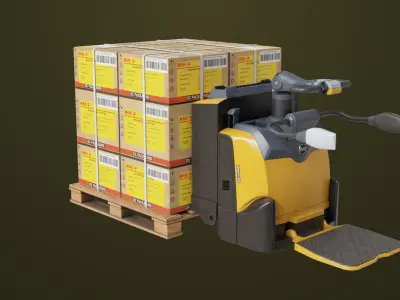 Forklift Trucks and Pallet Yellow Collection All PBR Textures 3D Model Pack
