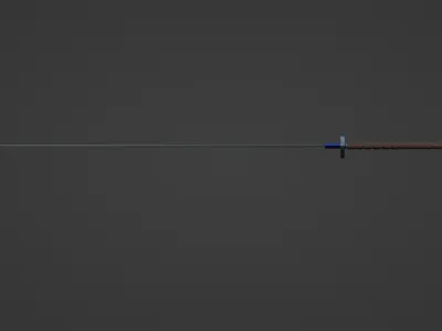 Traditional Japanese katana with a blue hilt and a sharp 3D model