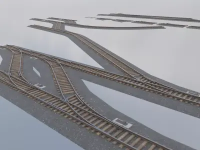 Modular Rail Track and Signal Crossing Low-poly 3D model