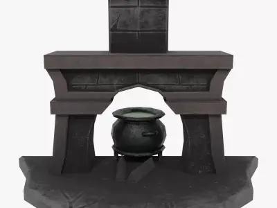 Stylized Fireplace and Cauldron part of Witch Interior pack