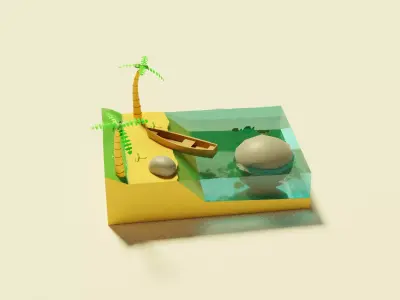 Island scene Low-poly 3D model