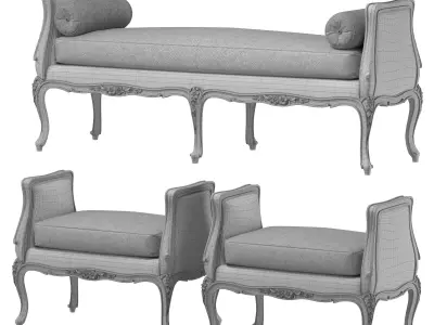 firstdibs provincial bench and pouf art 6234 3D model