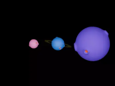 Three Cartoon-style Animated Planets Free 3D model