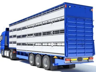Truck with Animal Transporter Trailer 3D model buy