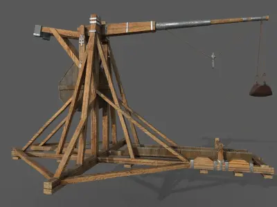 Trebuchet wooden crane Low-poly 3D model