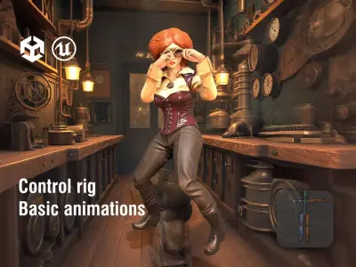 Steampunk Inventor Girl 3D Character Low-poly 3D model