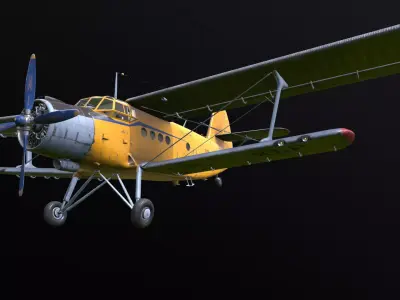 An-2 3D PBR 3D model old russian biplane flying in sky Low-poly 3D model