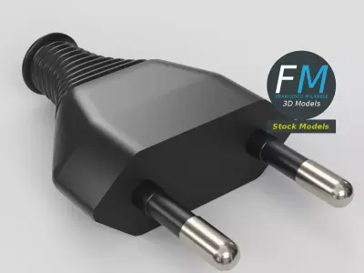 2-Pin AC Type C European Power Plug 3D model