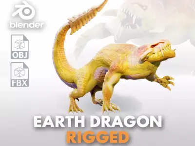 Earth dragon model - reptile monster rigged creature for Blender Low-poly 3D model