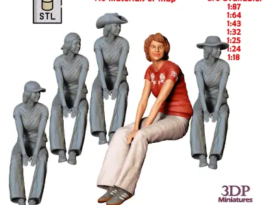 N3 woman from 60s and 70s posing with car 3D print model