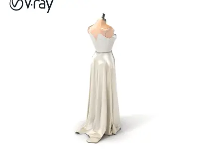 Elegant Evening Dress Mannequin Ivory Chiffon model pack Low-poly 3D model