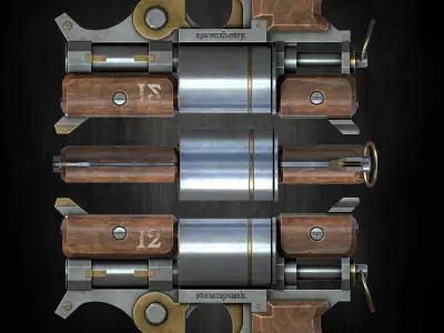 Steampunk revolver  low poly game ready gun model Low-poly 3D model