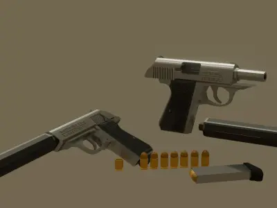 Walther PPKS Low Poly Pixel Art  Free low-poly 3D model