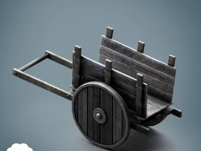 PBR Low Poly Medieval Wooden Cart Low-poly 3D model