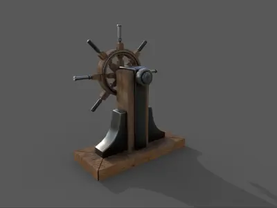 Steering wheel for a sea ship and a bell Wheel 3D model Low-poly 3D model