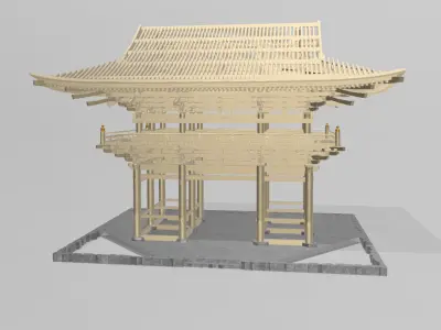 The Great Gate Daimon of Chohoji Temple in Japan Low-poly 3D model