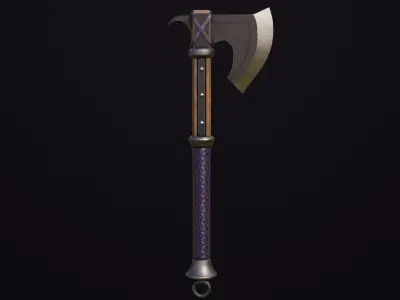Battle Axe 14 Violet Handle All PBR Unity UE Textures Included Low-poly 3D model