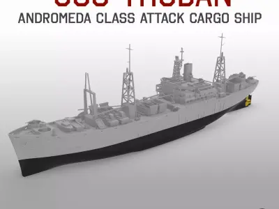 USS THUBAN  Andromeda class WW2 attack cargo ship print ready 3D print model