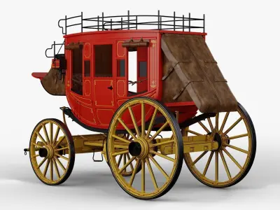 Stagecoach horse drawn carriage 3D model