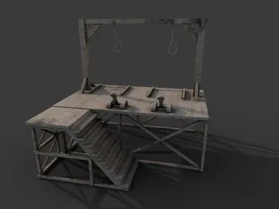 Gallows wooden platform Low-poly 3D model