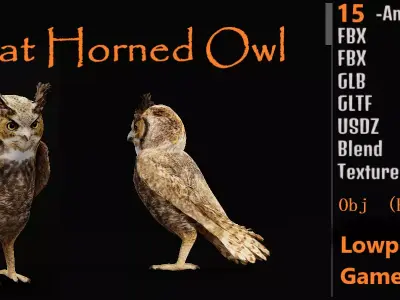 Great Horned Owl Low-poly 3D model purchase