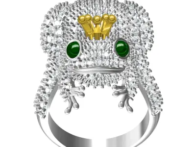 Antique Diamond Frog King Hip Hop Ring 3D print model