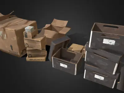 Old Cardboard Box Collection 9 Components Low-poly 3D model