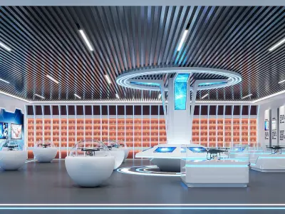Indoor exhibition hall for modern agricultural drone products 3D model