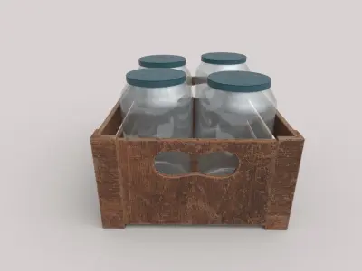 Wooden Crate With Jars Free low-poly 3D model