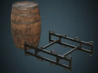 Wooden Barrel 1B Low-poly 3D model