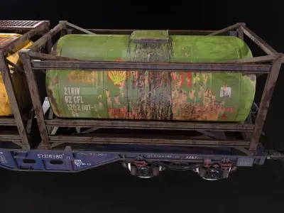 Stylized railway wagon with tanks Low-poly 3D model