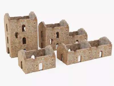 Brick Stone House Ruins Set PBR Scan Low-poly 3D model