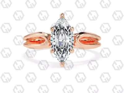 Ring 225 Marquise shape split shank solitaire ring with Gems 3D print model