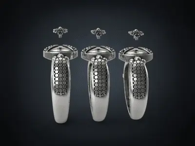 Stylish ring with patterns and stones in antique style 3D print model