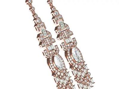 Antique Round and Baguette Diamond Art Deco Earring 3D print model purchase