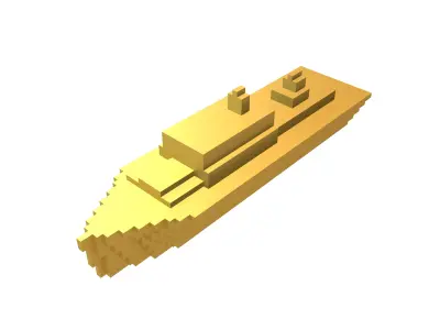 Voxel Style Simple Warship v1 005 Low-poly 3D model