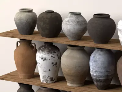 Vintage Primitive Pottery Vase Jar Collection Wabi Sabi PBR 3D model