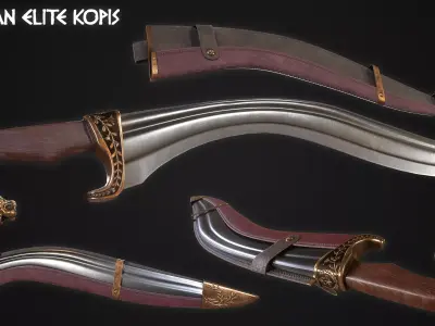 Spartan Elite Kopis Sword Lowpoly Game Ready Model Low-poly 3D model