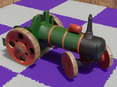 Old Painted Wooden Toy Tractor 3D model