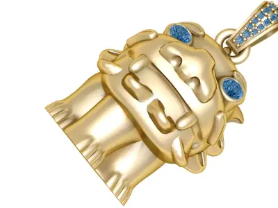 14K Gold Foo DogPendant with Sapphire Eyes 3D print model