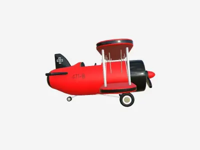 Airplane Cartoon A01 Red - Classic Aircraft Low-poly 3D model