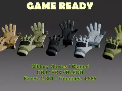 Tactical Military Gloves 2 Low-poly 3D model