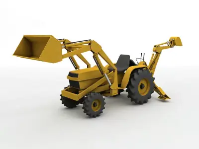 Backhoe Tractor Low-poly 3D model