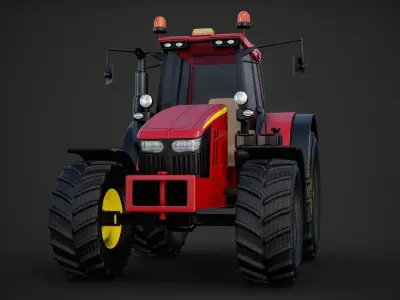 Modern Heavy Agriculture Tractor Red PBR Low-poly 3D model