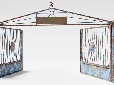 PBR pack of 2color old metal damaged military gates Low-poly 3D model