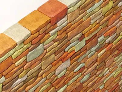 Brick granite color stone many part 3D model