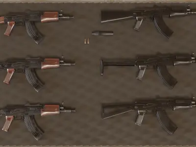 AKS Russian Assault Rifle Game Ready 6 Variations Low-poly 3D model