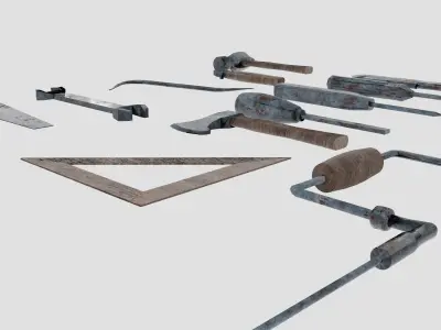  Carpenter Tools Wood Working Tools Room Furnitures Low-poly 3D model